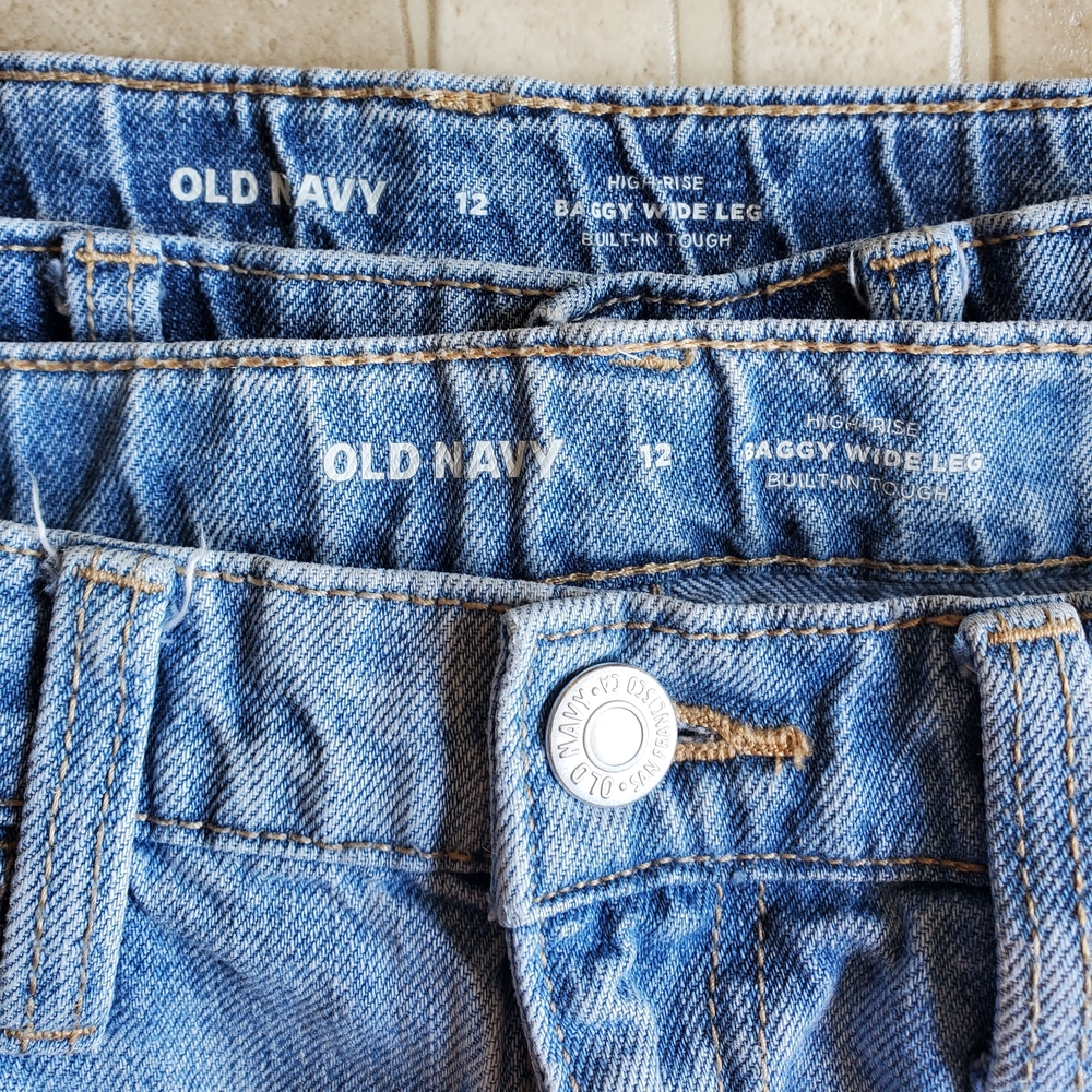 Old Navy Girl's Distressed Denim High Rise Baggy Wide Leg Jeans
